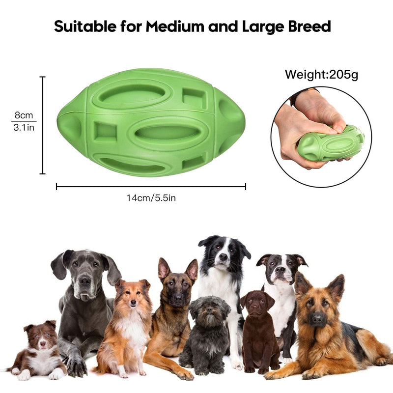 ZHAN Dog Chew Toys, Dog Squeaky Toys, Rubber Ball Dog Toys, Training Ball Teeth Cleaning Rugby Toy Pet Exercise Game Ball for Medium and Large Aggressive Chewers Green - PawsPlanet Australia