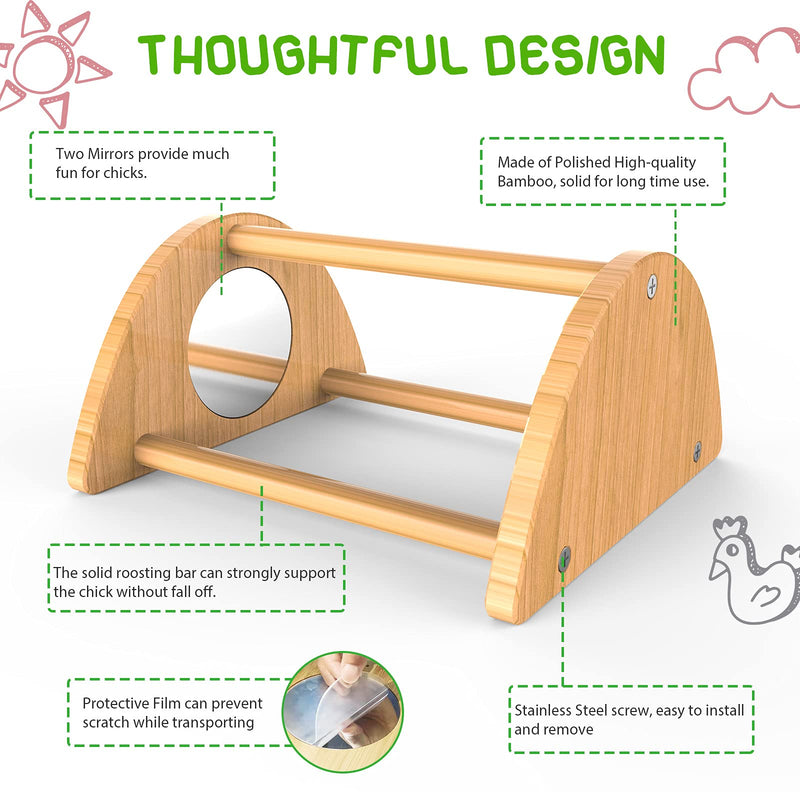 Ensayeer Bamboo Chicken Perch with Mirror, Strong Roosting Bar for coop and brooder, Training Perch for Large Bird, Hens, Parrots, Macaw, Easy to Assemble and Clean, Fun Toys for Chicken 7.1 inch - PawsPlanet Australia