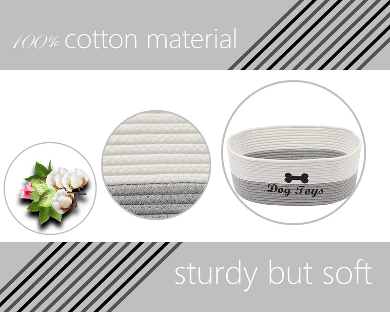Brabtod Natural Cotton Rope Woven Basket Bin Organizer for Closet, Small Toys, Towels, Laundry 15“ * 11” * 6”-White/Gray - PawsPlanet Australia