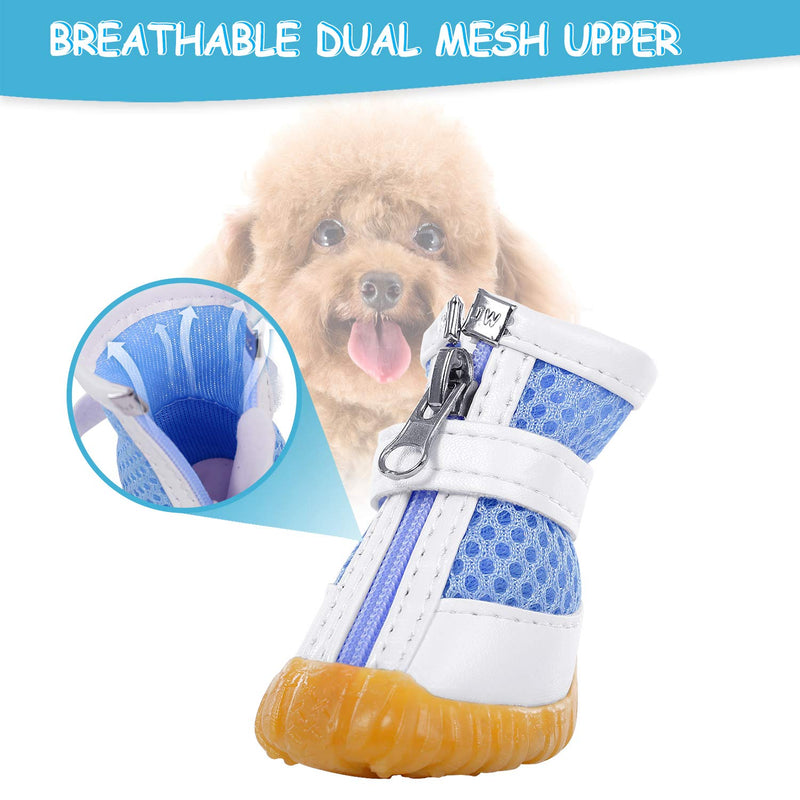 AOFITEE Mesh Dog Shoes Pet Boots, Breathable Dog Shoes for Small Doggy, Waterproof Pet Sandals with Anti-Slip Sole and Zipper Closure, Durable Pet Paw Protector for Hot Pavement X-Small (Pack of 4) Blue - PawsPlanet Australia