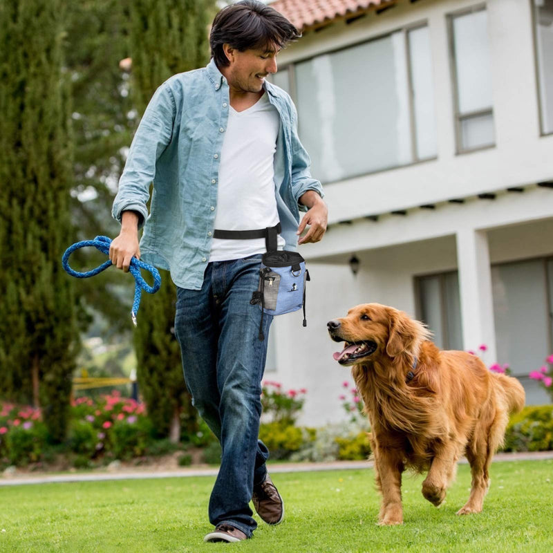 LOPOTIN Pet Treat Pouch Bag Dog Walking Bags Pet Training Pouch with Collapsible Silicone Dog Water Bowl Foldable Dog Drinker Adjustable Shoulder Strap Belt Portable Dog Treat Storage Holder (Blue) - PawsPlanet Australia