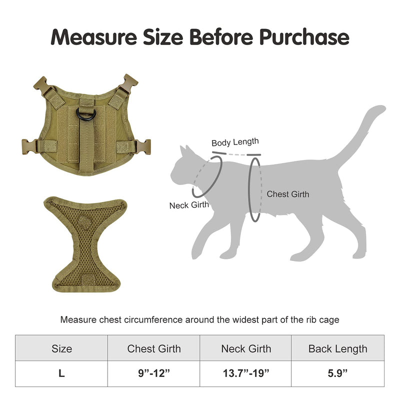 Tactical Cat Harness for Walking, Adjustable Escape Proof Pet Vest for Large Cat,Small Dog,Easy Control Breathable Cat Vest with Handle Large (Pack of 1) A-Khaki - PawsPlanet Australia