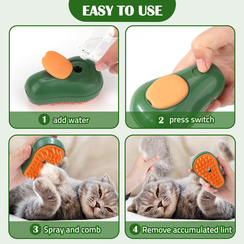 Mity rain Steamy Cat Brush - 3 In1 Cat Steam Brush, Cat Brush With Steam, Cat Hair Brush With Water For Dogs/Cats to Grooming,Clean and Shedding (Green) Green - PawsPlanet Australia