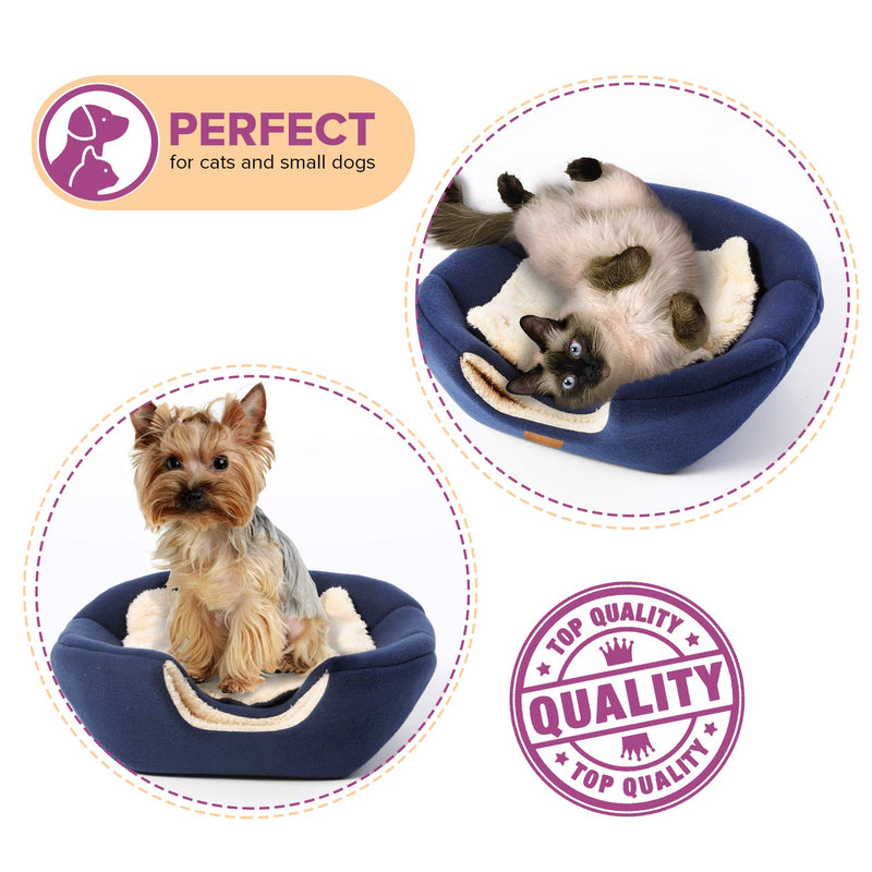 [Australia] - Bow Meow PREMIUM Pet Bed/Cave, Cat Bed and Cave, Small Dog Bed, 2-in-1 foldable, soft, warm, washable pet bed with a pillow. 18"X16"X14" Navy Blue 