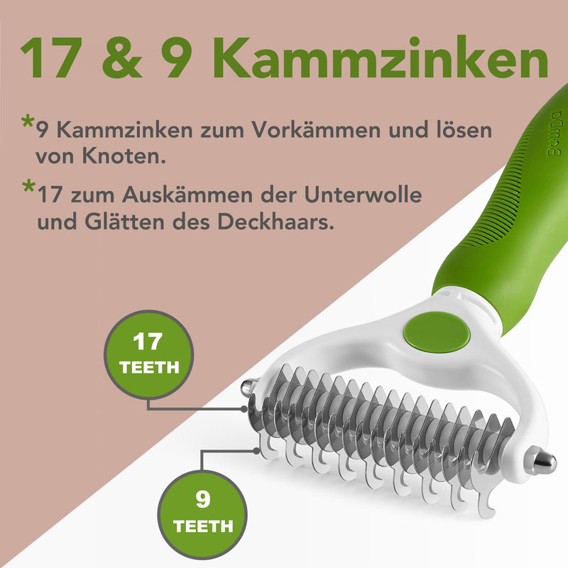BomDa Double-Sided Dog Brush Cat Brush for Long Hair Undercoat - Undercoat Comb Removes Undercoat & Tangles - Pet De-Matting Brush - Fur Brush (Green) Green - PawsPlanet Australia