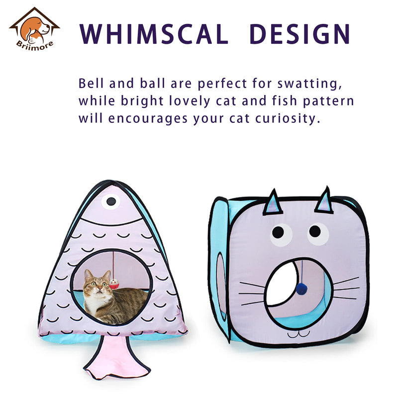 Cat Tunnel for Indoor Cats with Cube Tent Toys Combo, Crinkle Paper Collapsible Interactive Pet Cat Tubes with Play Ball and Bell for Puppy, Kitty, Kitten, Rabbit Valentine's Day (3 in 1 Set) - PawsPlanet Australia