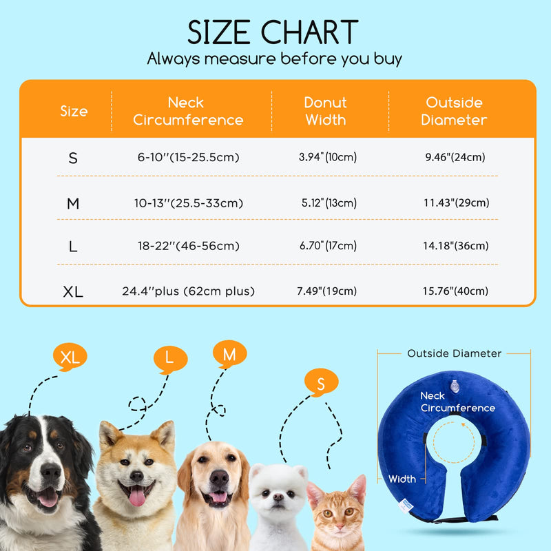 Nobleza - Inflatable neck collar for dogs and cats, adjustable protective collar for dogs, comfortable protective collar with Velcro fastener for pets, cats, dogs after surgery and injuries (blue, S) blue - PawsPlanet Australia