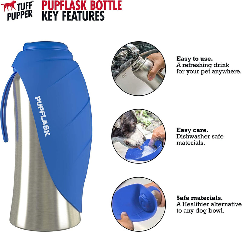 Tuff Pupper pupflask portable water bottle | 27 or 40 oz stainless steel | Convenient dog travel water bottle keeps pup hydrated Portable Dog Water Bowl and Travel Water Bottle for Dogs 27 Ounce Nebulas Blue - PawsPlanet Australia