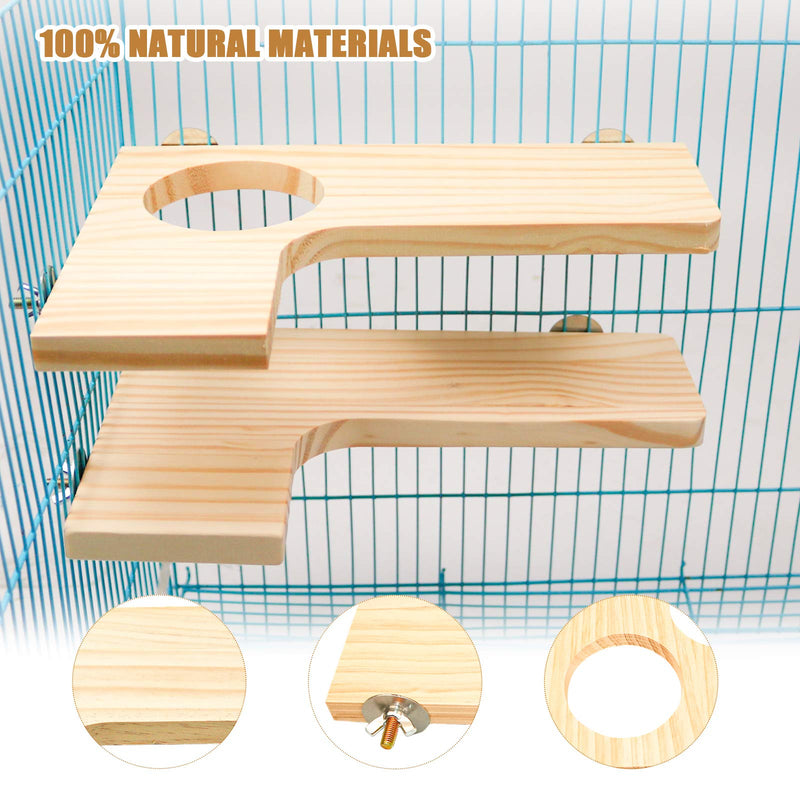 2 Pieces Hamster Wooden Platform Set, L-Shaped Pedal Wooden Platform & L-shaped Round Hole Wooden Platform with 8 Piece Sepak Takraw Chew Toys, Gerbil Chinchilla Guinea Pigs Parrot Stand Perch H01 - PawsPlanet Australia