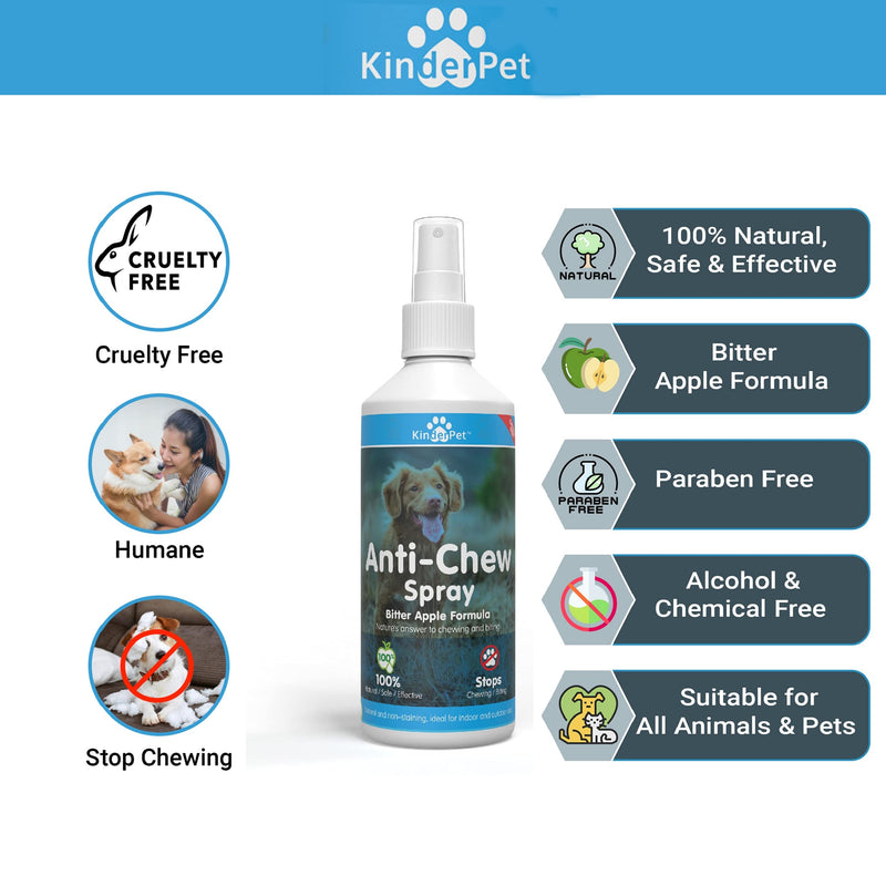 KinderPet Anti Chew Spray Bitter Apple Spray for Dogs Dog Chewing Deterrent Alcohol Free Anti Chew Repellent Formula for Pet Puppies Dogs 250ML - PawsPlanet Australia