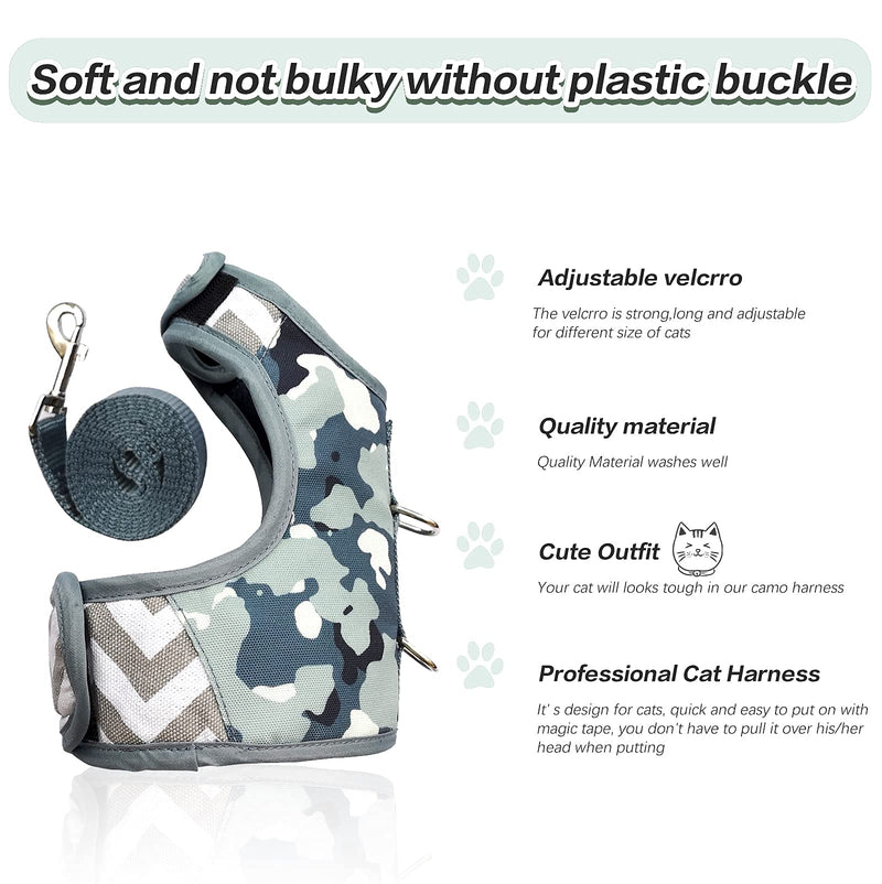 Yizhi Miaow Escape Proof Kitten Harness with Leash X-Small, Adjustable Kitten Walking Jackets, Padded Kitten Vest Grey Camo - PawsPlanet Australia