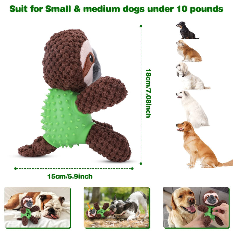 4 in 1 Plush Dog Toy for Boredom, Stuffed Soft Puppy Chew Toy with Treat Dispenser, Squeaky Interactive Dog Toy for 8 weeks Small and Medium Dogs Teething (brown sloth) brown sloth - PawsPlanet Australia