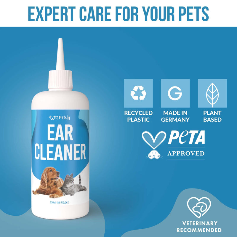 Petsly Protective Ear Cleaner Dog Care - Natural Ear Cleaner for Dogs with Nourishing Aloe Vera, Effective as a Dog Ear Cleaner Spray - or for Cats Ears, Dog Ear Care [250ml] - PawsPlanet Australia