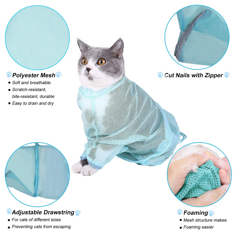 5 PCS Cat Bathing Bag Set, Cat Grooming Bag with Gloves, Pet Nail Clippers and Comb, Adjustable, Anti-bite & Restraint Bag for Cat & Puppy Dog for Bathing, Nail Trimming, Injection, Medicine Taking BLUE - PawsPlanet Australia