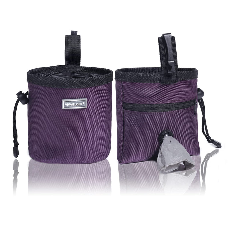 VIVAGLORY Dog Treat Bag, Hands-Free Puppy Training Pouch with Adjustable Waistband and Built-in dog waste bag dispenser, 2 Ways to Wear, Purple Basic - PawsPlanet Australia