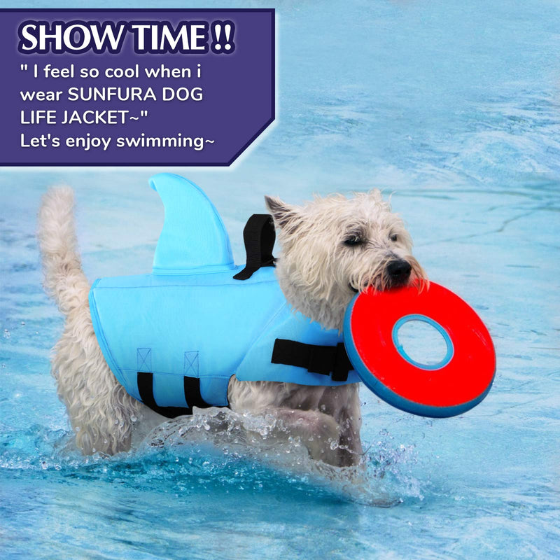 SUNFURA Pet Life Jacket, Dog Swimsuit with Shark Fin, Swimming Float Saver with Superior Buoyancy and Rescue Handle for Small Medium Large Dogs X-Small Blue - PawsPlanet Australia