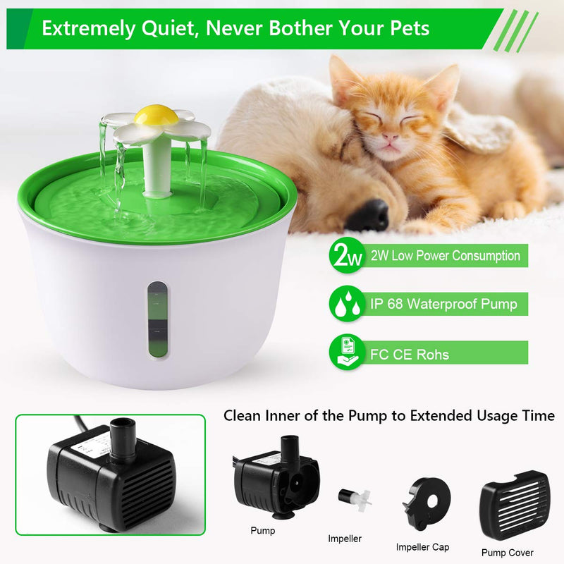 semai Cat Water Fountain, Cat Fountain with Water Level Window, Cat Water Dispenser, Pet Water Fountain, 3 Modes Pet Drinking Fountain for Dog and Cat with 2 Filters, Green. - PawsPlanet Australia