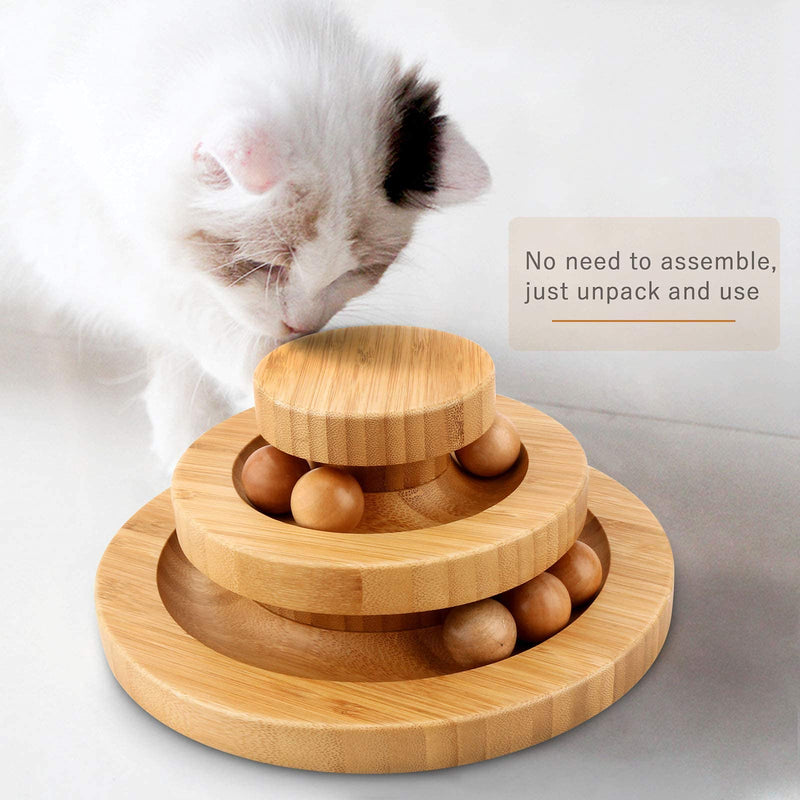 Gelrova Pet Interactive Fun Roller Exerciser 2 Level Tower of Tracks Cat Teaser Ball ToyTwo-ply rotatable Smart Track Ball rocking roll Gifts (Bamboo) Bamboo - PawsPlanet Australia