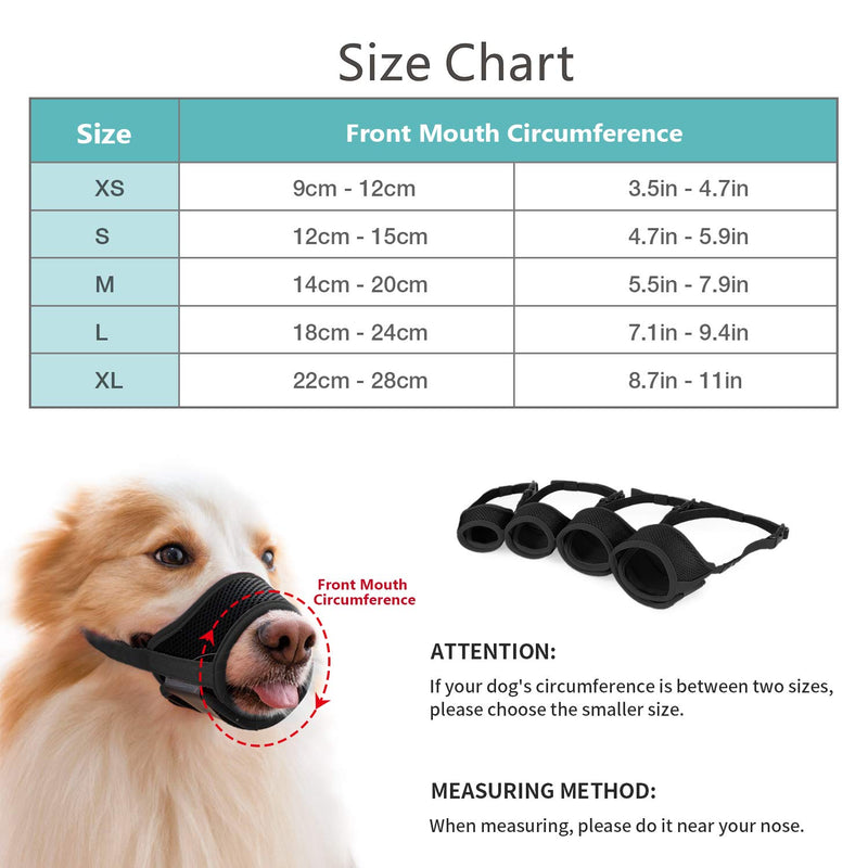 IREENUO Dog Muzzle to Prevent Biting Barking and Chewing with Adjustable Loop Breathable Mesh Soft Fabric XS Black - PawsPlanet Australia