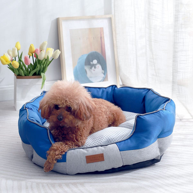 Yotruth Small Dog Cooling Bed & Cat Cooling Bed, Round Pet Beds for Indoor Cats or Small Dogs, Round Easy Clean Soft Scratch-Resistant& Mesh Fabric Pet Supplies, Slip-Resistant Oxford Bottom, Blue - PawsPlanet Australia