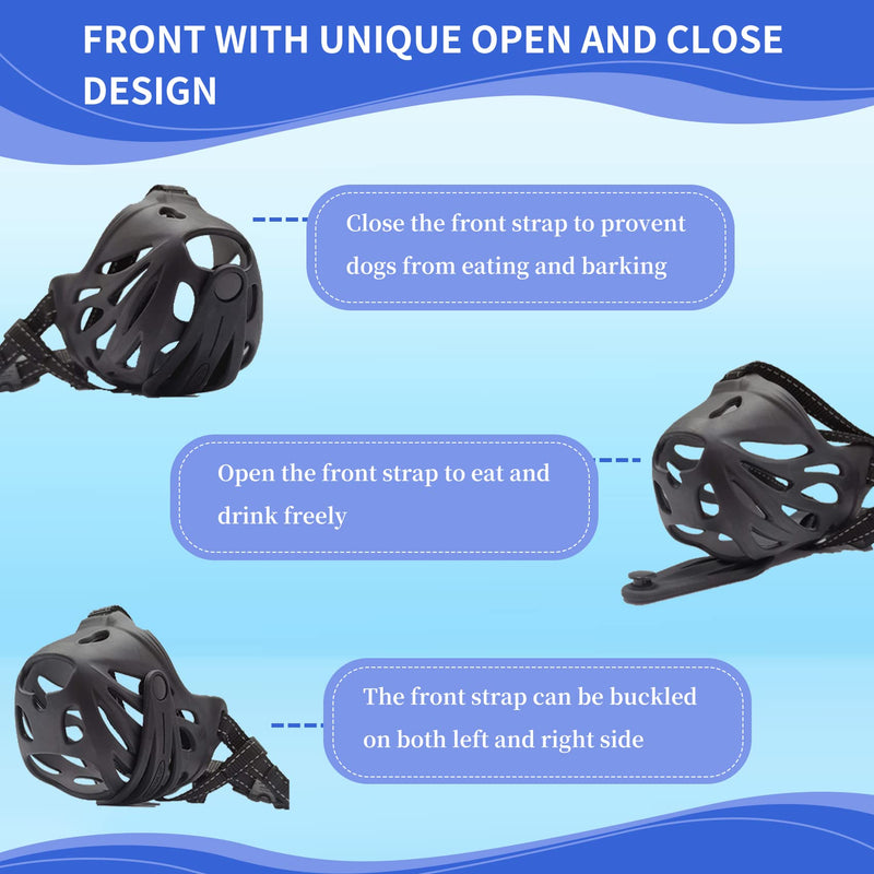 Muzzle for Small Medium Large Sized Dog, Soft and barkless Dog Muzzle, Patented Open&Close Front Strap Dog muzzles, Dog Mouth Guard to Prevent Bad behaviors for Small Medium Large Dogs (Matte Black) Around 22LBs - PawsPlanet Australia