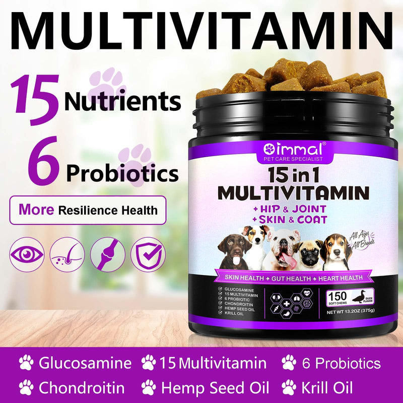 Vitamin Supplement for Dogs, Multivitamin for Dog Hips and Joints, Skin Health, Immune System and Improve Mobility with Vitamin C, Probiotics for Dogs (Pack of 150) - PawsPlanet Australia