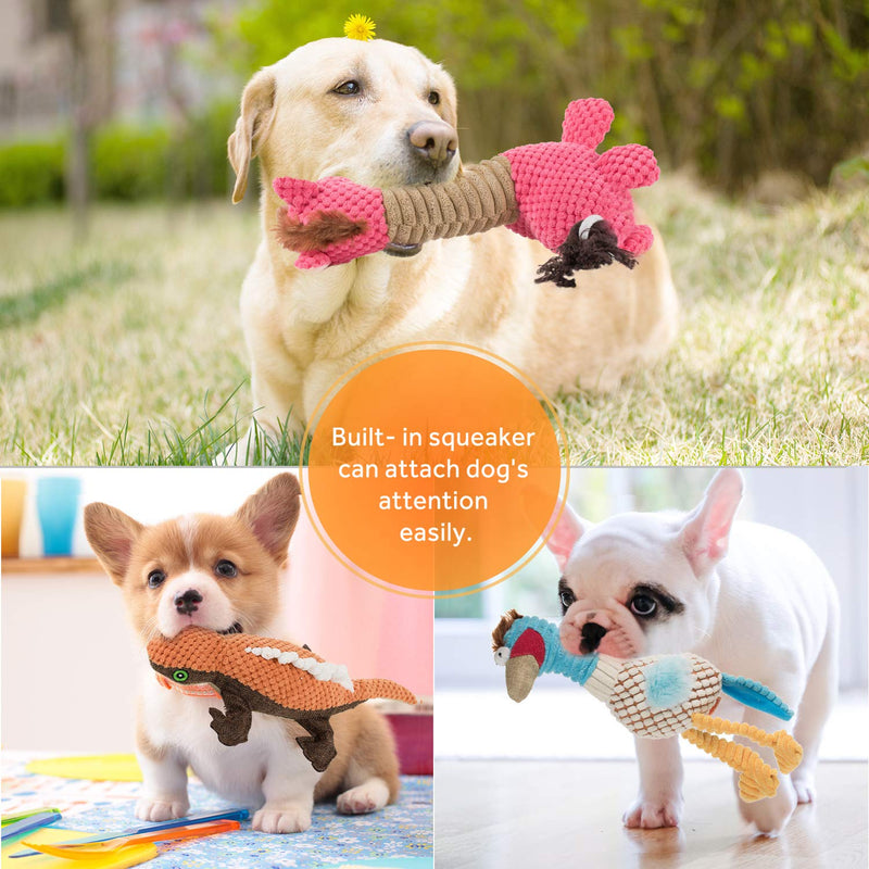 VIEWLON Dog Squeaky Toys, 3 Pack Dog Plush Toys Set, Durable Chew Toys for Teeth Cleaning Interactive Training Toys for Puppy Small Medium Dogs - Giraffe Bird and Lizard - PawsPlanet Australia