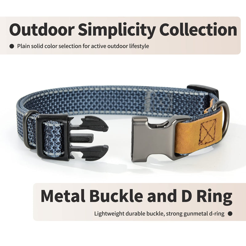 Mile High Life | Reflective Nylon Dog Collar | Small Dog Collar | Medium Dog Collar | Large Dog Collar | Leather Dog Collar(Charcoal Large Neck 15"-19" -55 lb) Charcoal - PawsPlanet Australia