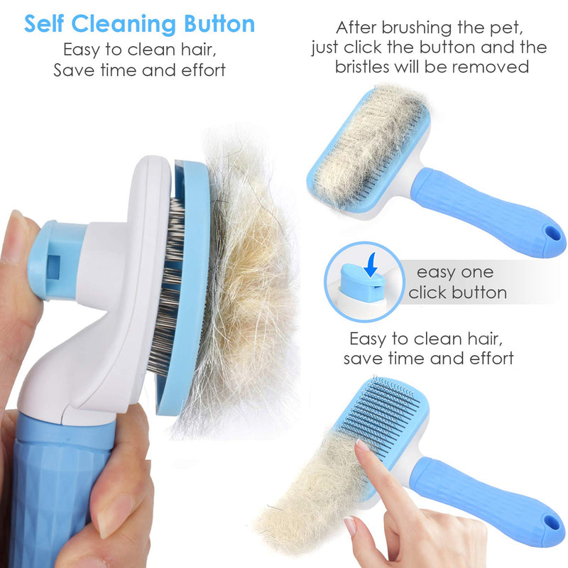 [Australia] - TIMINGILA Self Cleaning Slicker Brush for Dogs and Cats,Pet Grooming Tool,Removes Undercoat,Shedding Mats and Tangled Hair,Dander,Dirt, Massages Particle,Improves Circulation Blue 