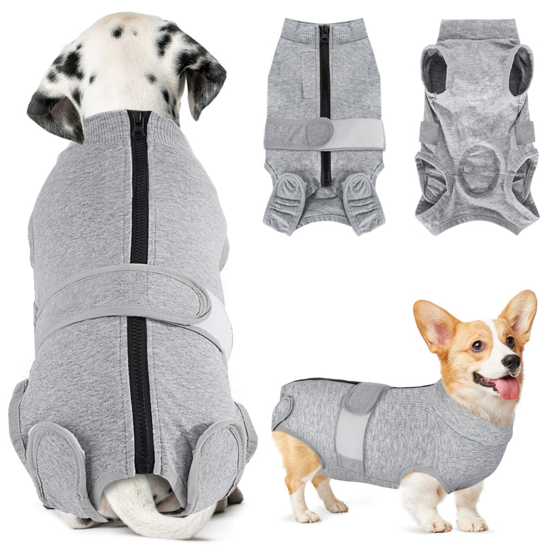 Eyien Post-Op Dog Bodysuit, Breathable Soft Onesie for Dogs with Zipper and Belt to Protect Wounds, E-Collar Alternative for Pets (Gray, XL) Grey - PawsPlanet Australia