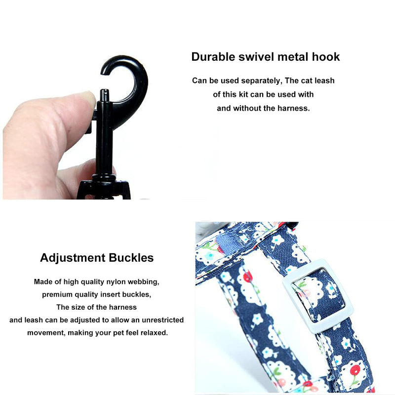 Cat Harness and Leash Set for Walking Escape Proof, Floral Design Cat Harhess, Soft Adjustable Harness for Cats Outdoor Walking - PawsPlanet Australia