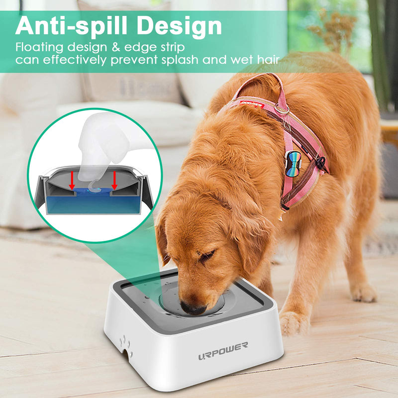 URPOWER 2L Dog Water Bowl 70oz Large Capacity Cat Water Bowl No Spill Dog Bowl with Eco-Friendly Material Slow Water Feeder Pet Water Dispenser Vehicle Carried Travel Water Bowl for Dogs, Cats & Pets Grey - PawsPlanet Australia