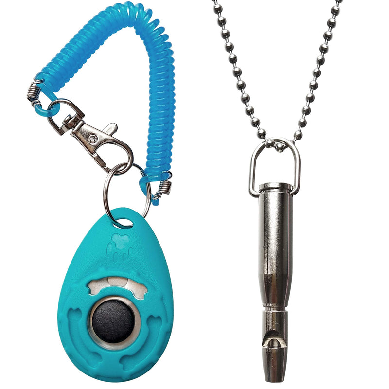 [Australia] - HoAoOo Training Clicker/Whistle(Dog Flute) - Pet Clicker with Wrist Strap + Whistle with Necklace Blue 