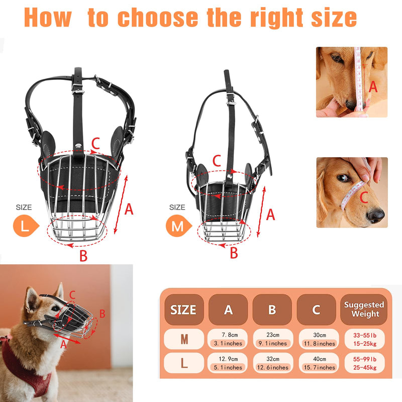 Dog Muzzle, Metal Face Basket Dog Muzzle Breathable Adjustable Leather Leash Suitable for Large Medium Dogs (L) L - PawsPlanet Australia