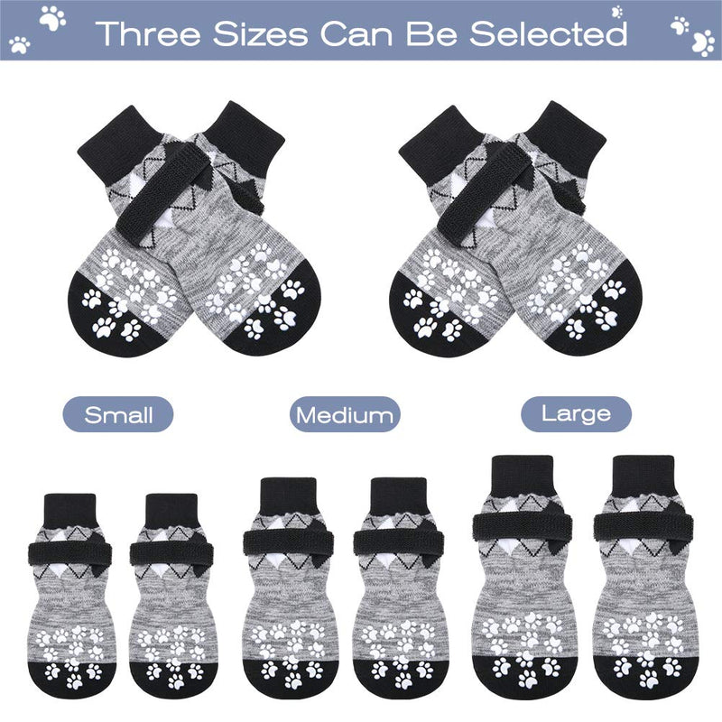 PUPTECK Double-Side Anti-Slip Dog Socks - 6 Pack Strong Traction Control for Indoor on Hardwood Floor with Adjustable Straps and Classic Rhombus Plaid Pattern, Puppy Pet Paw Protection S: length 5.9" foot width 2.15" Grey - PawsPlanet Australia