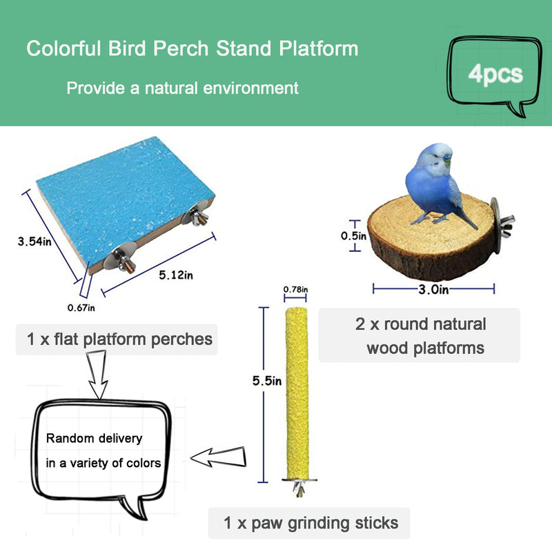 PINVNBY Parrot Perch Stand Platform Bird Paw Grinding Stick Wood Parakeet Exercise Toys Cage Accessories Training Playground for Budgies Cockatiel Conure Lovebirds Rat Gerbil Hamster 4PCS - PawsPlanet Australia