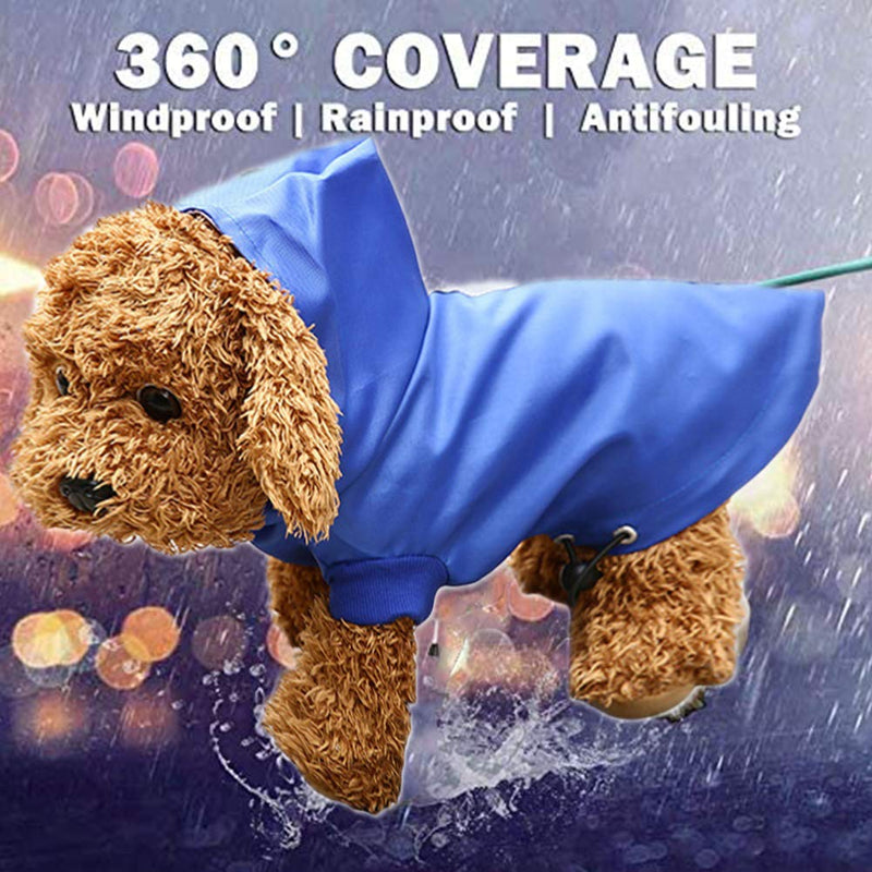 WENTS Dog Raincoat with Hood Outdoor Pet Dog Raincoat with Reflective Straps Rain/Water Resistant, Adjustable Drawstring - Blue - M - PawsPlanet Australia