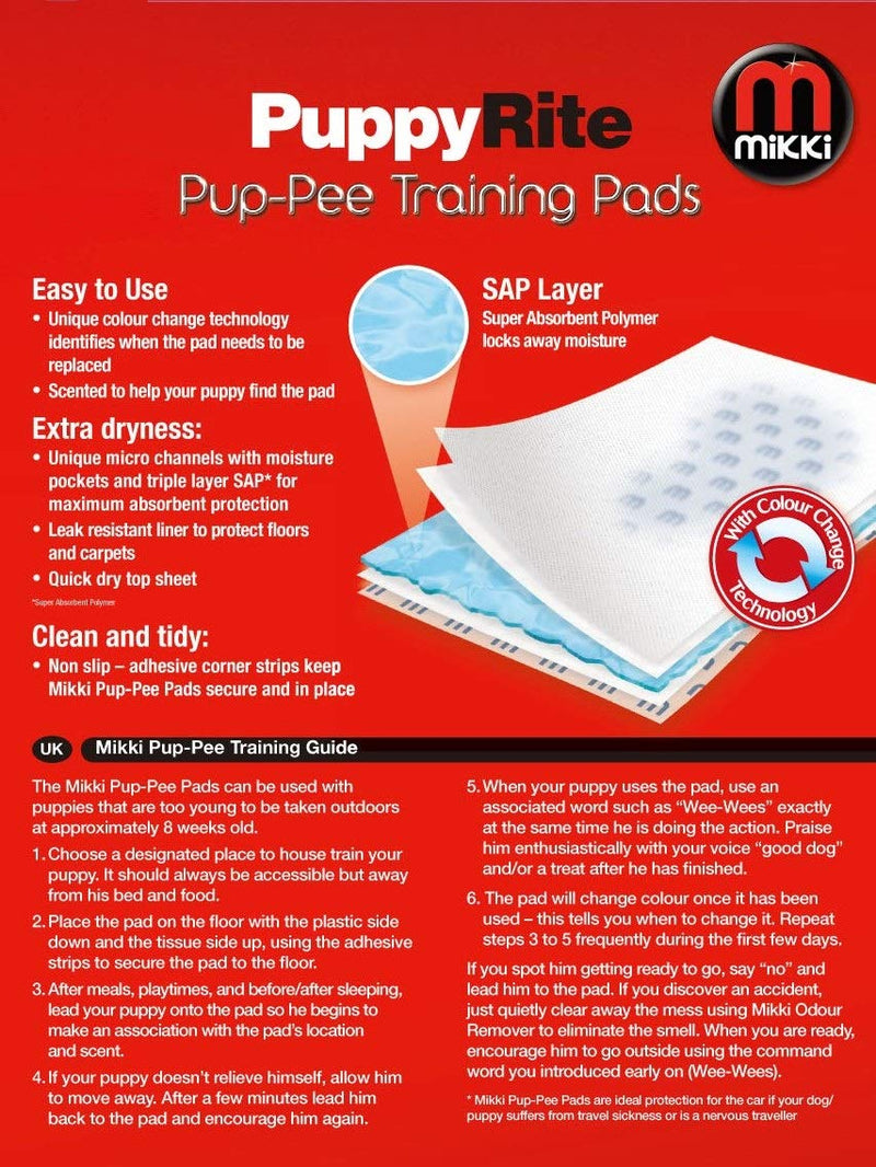 Mikki Dog and Puppy Pup-pee Training Pads for Wee wee House Toilet Training -Super Absorbent 100 Pack - PawsPlanet Australia