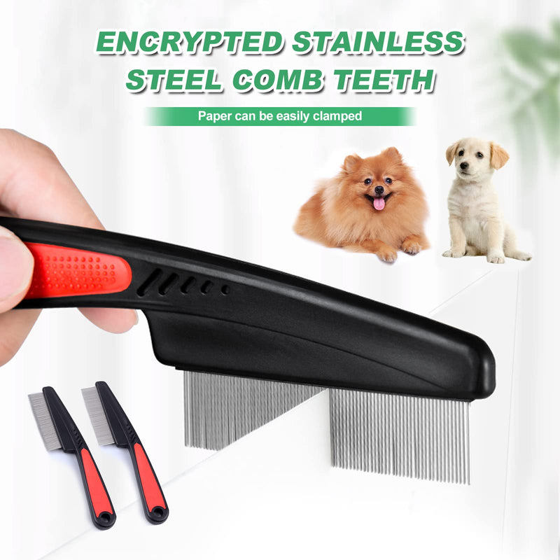Flea Comb for Dogs Cats Pack of 2 Professional Dog Cat Lice Comb Dust Comb Flea Comb Coarse & Fine Teeth Stainless Steel Lice Flea Comb - PawsPlanet Australia