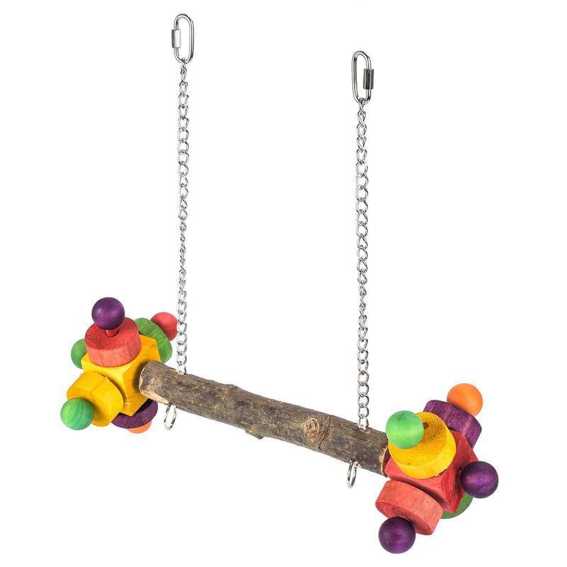 PARROT ESSENTIALS Natural Wood Swing with Double Twirlers - Colourful Wooden Swing for Parrots, Cockatoo, Conure and More - Hanging Toy Pet Swing - Parrot Toy Nest Swing Encourages Foot Exercise - PawsPlanet Australia