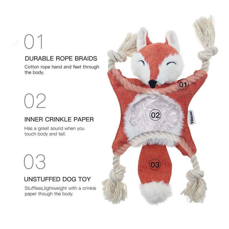 Vitscan Stuffless Dog Toys for Puppy, Crinkle Squeaky Dog Chew Toys Squirrel Plush Dog Toy with Rope Knots for Small Dogs (Squirrel) Fox - PawsPlanet Australia