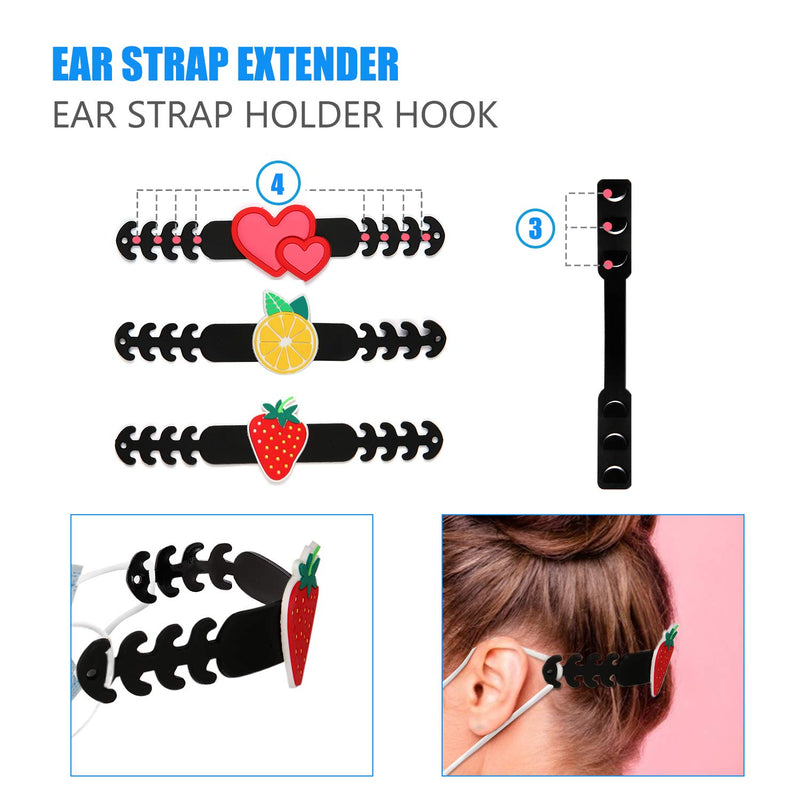 Aquarium Choice Adjustable Adult Kids Ear Strap Extender Plus Face Strap Extender Holder 9 red Heart 9 Strawberry 9 Lemon and 90 black Ear Strap Saver - PawsPlanet Australia