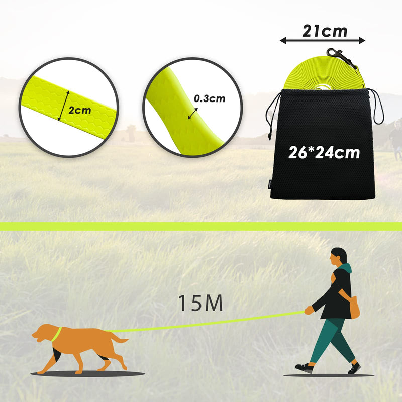 Looxmeer drag leash for dogs, dog leash 3m 5m 7m 10m 15m 20m 25m 30m with hand strap and D-carabiner, tear-resistant training leash, neon yellow - PawsPlanet Australia