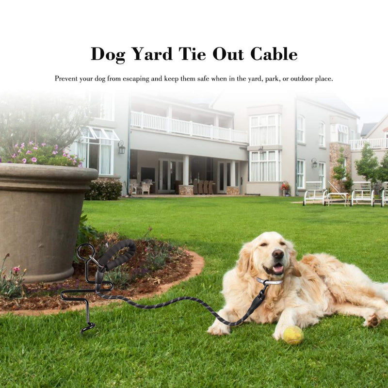Dog Yard Tie Out Cable and Stake, Reflective Design Dog Run Line Tether and Leash Holder for Outside, Pet Camping Garden Accessories for Puppy - PawsPlanet Australia