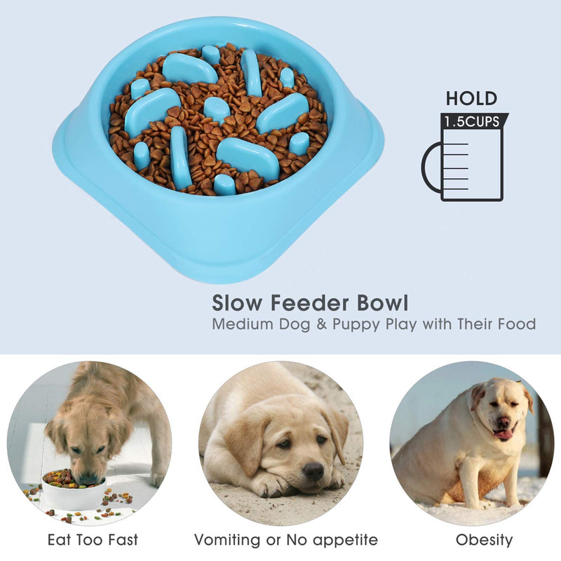 [Australia] - JASGOOD Slow Feeder Dog Bowl with Collapsible Dog Bowl-Puppy Puzzle Dog Food Bowl,Fun Feeder No Choking,Slow Eating Dog Bowl for Medium Dogs B-Blue 