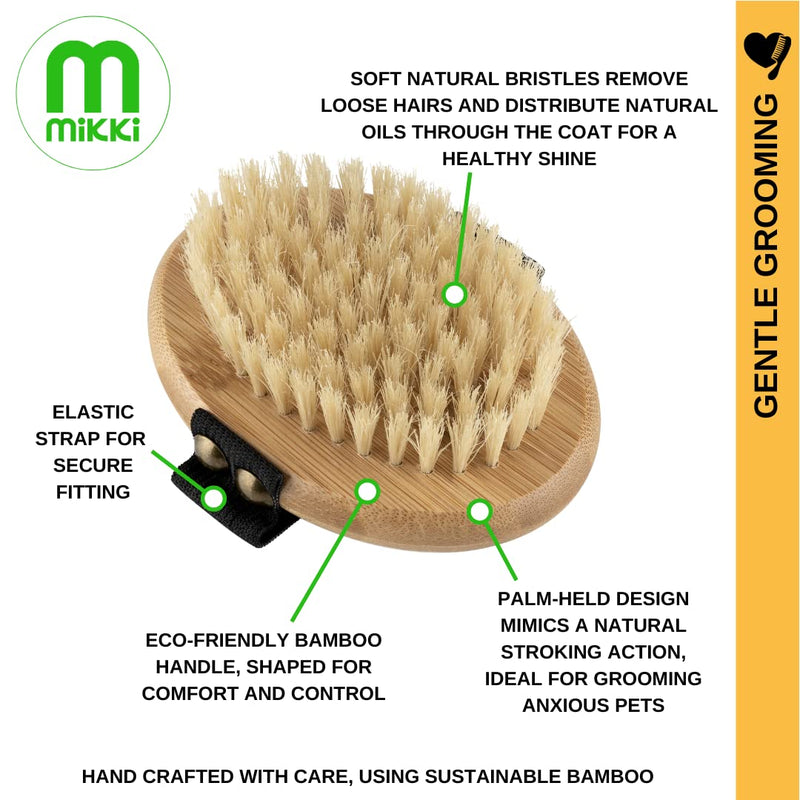Mikki 6280001 Bamboo Hand Brush with Bristles for Smooth and Short Coats, Gentle Grooming Brush, for Dogs and Cats, Made from Sustainable Bamboo, 78g, Brown - PawsPlanet Australia