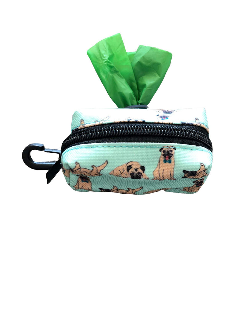 [Australia] - QTpawz Pug Poop Bag Holder, Includes 1 Roll of Biodegradable Compostable Poop Bags, Pug Themed Design 