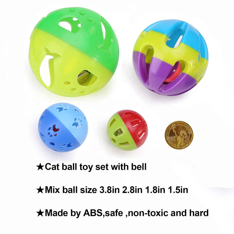 [Australia] - LUCKITTY Cat Plastic Ball Toys 4PCS Sizes Pack Bin Kitten Pet Playing Sets with Jingle Bell 3.8 in, 2.8 in, 1.8 in,1.5 in 