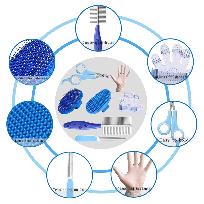 16 Pieces Rabbit Grooming Kit, Include Rabbit Grooming Brush, Pet Hair Remover, Pet Double-Sided Comb, Pet Nail Clipper, Rabbit Shampoo Bath Brush For Rabbits Guinea Pigs Hamster Bunny （Blue) Blue - PawsPlanet Australia