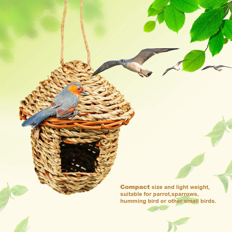 Hummingbird Bird Nest, Handwoven Straw Grass Hanging Bird Hut Grass Woven Parakeet Breeding Cave Cozy Resting Place Sparrow House for Cockatiel Parrots Parakeet Conures Finch (H01) H01 - PawsPlanet Australia